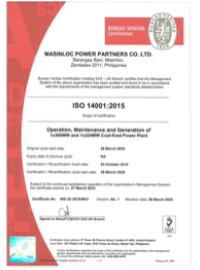 Masinloc Power Plant: ISO 14001:2015